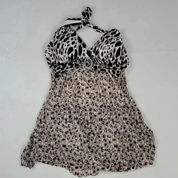 Vintage Y2k Empire Waist SWIMWEAR ONE PIECE paisley  Sporty Preppy Pinup  Size M - Picture 1 of 7